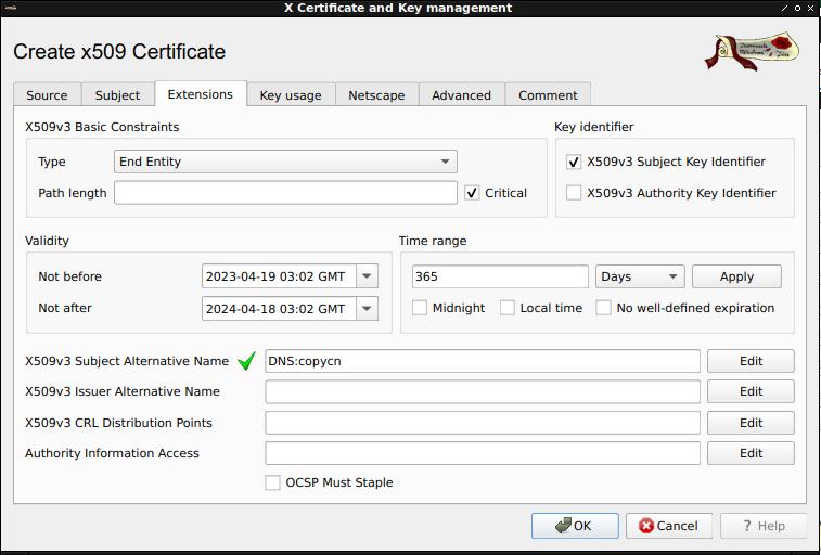 certificado servidor extensions